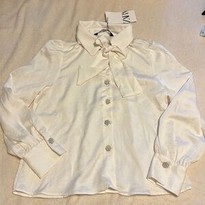NWT Zara polyester pearl floral button down